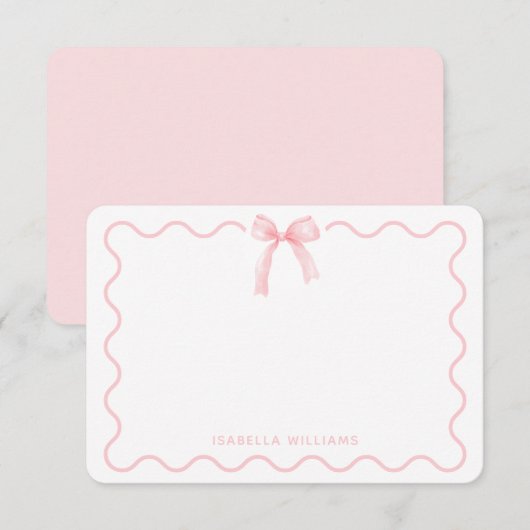 Coquette Pink Watercolor Bow Personalized Note Mitteilungskarte (Vorne/Hinten)