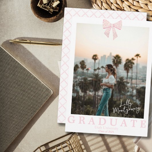 Coquette Pink White Bow Abschluss Ankündigung