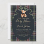 Coquette Plaid Teddy Bear Baby Shower Invitation Einladung (Vorderseite)