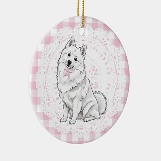 Coquette Pomeranian Dog Pink Gingham Bows Keramik Ornament (Rechts)