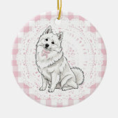 Coquette Pomeranian Dog Pink Gingham Bows Keramik Ornament (Vorne)