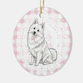Coquette Pomeranian Dog Pink Gingham Bows Keramik Ornament (Links)