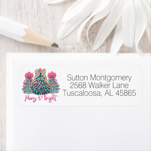 Coquette Preppy Christmas Tree Bows Rücksendeadres (Insitu)