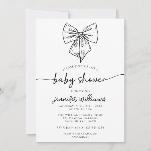 Coquette Preppy Niedlich Bow Baby Girl Dusche Einladung (Vorderseite)