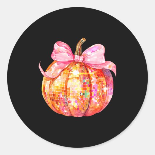 Coquette Pumpkin Bow Disco Ball Cute Girly Hallowe Runder Aufkleber (Vorderseite)