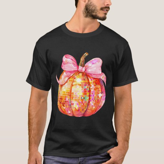 Coquette Pumpkin Bow Disco Ball Cute Girly Hallowe T-Shirt (Vorderseite)