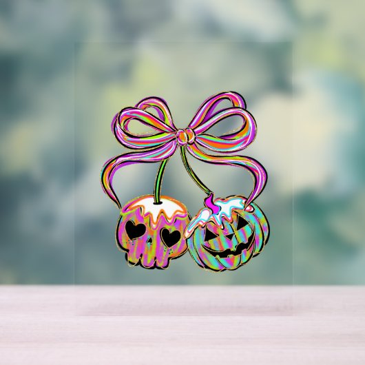 Coquette Pumpkin Cherries Halloween Acrylschild (Neutral)