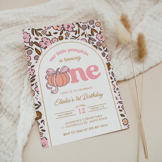 Coquette Pumpkin Fall Floral 1. Geburtstag Einladung