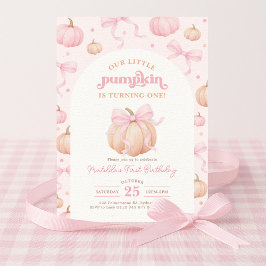 Coquette Pumpkin Pastel Pink Bow Girl Geburtstag Einladung