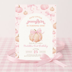 Coquette Pumpkin Pastel Pink Bow Girl Geburtstag Einladung