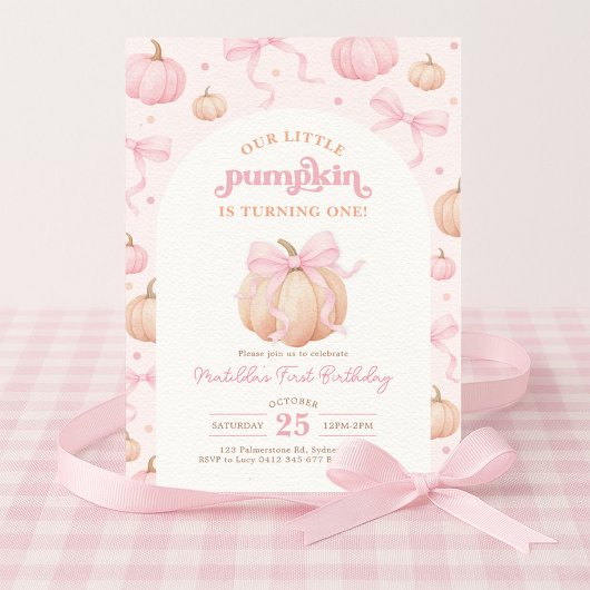 Coquette Pumpkin Pastel Pink Bow Girl Geburtstag Einladung