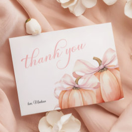 Coquette Pumpkin Pink Bow Baby Dusche Dankeskarte