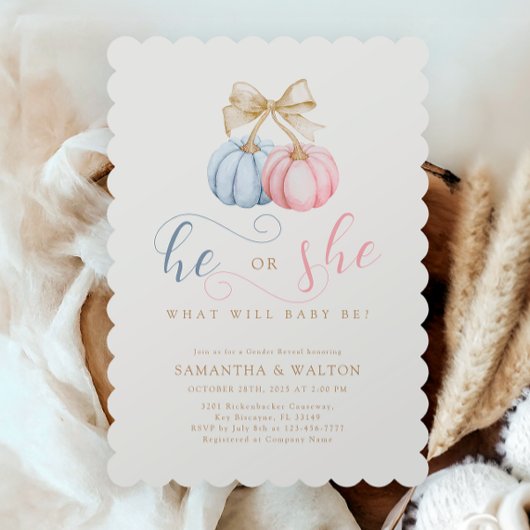 Coquette Pumpkins Gender Reveal Party Einladung