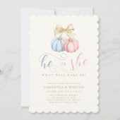 Coquette Pumpkins Gender Reveal Party Einladung (Vorderseite)