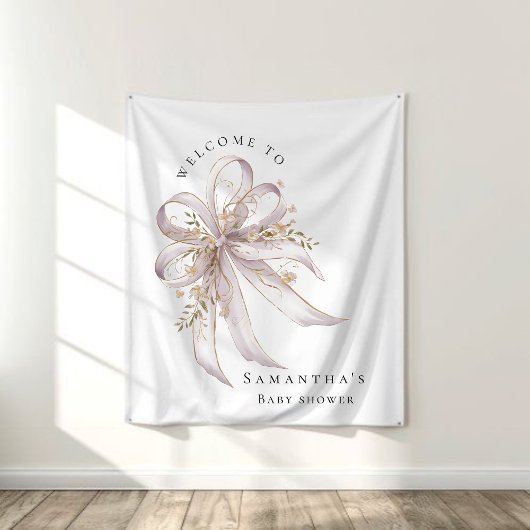 Coquette purple bow baby shower Backdrop Wandteppich