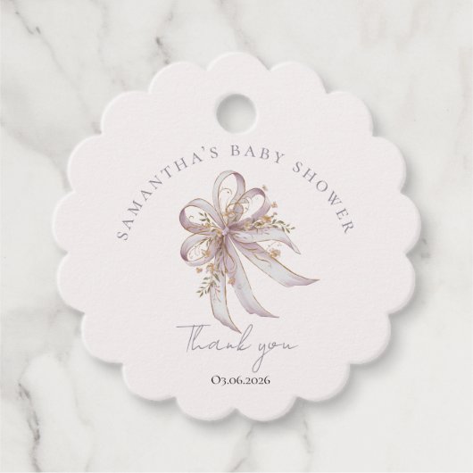 Coquette purple bow baby shower  geschenkanhänger (Vorderseite)