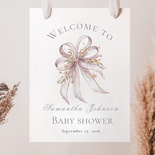 Coquette purple bow baby shower welcome sign ( poster