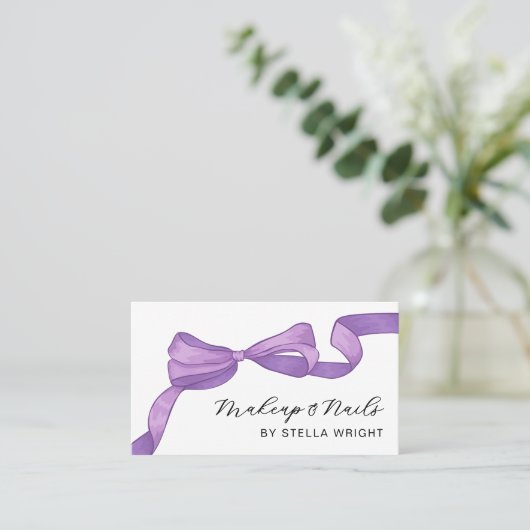 Coquette Purple Bow Beauty QR Code Visitenkarte (Stehend Vorderseite)
