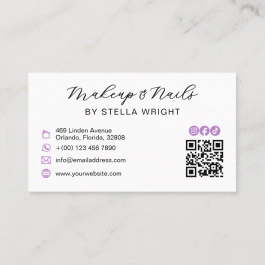 Coquette Purple Bow Beauty QR Code Visitenkarte (Rückseite)