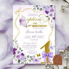 Coquette Purple Butterfly baptism and 1st birthday Einladung