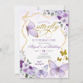 Coquette Purple Butterfly Birthday Einladung (Vorderseite)