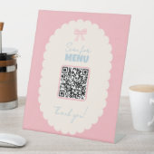 Coquette QR-Code-Menü Rosa Schleife Pastell Café-D Sockelschild (In Situ)