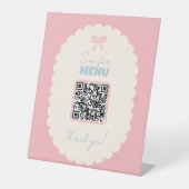 Coquette QR-Code-Menü Rosa Schleife Pastell Café-D Sockelschild (Vorderseite)
