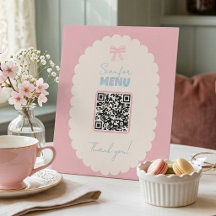 Coquette QR-Code-Menü Rosa Schleife Pastell Café-D