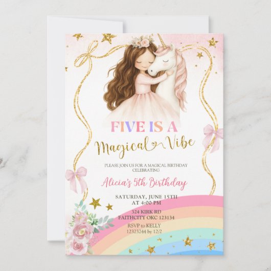 Coquette Rainbow Pastel Unicorn Magical Birthday Einladung (Vorderseite)