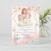 Coquette Rainbow Pastel Unicorn TWO Magical Birthd Einladung (Stehend Vorderseite)