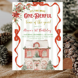 Coquette Red Bow Christmas Sweet Shop 1st Birthday Einladung