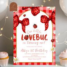 Coquette Red Bow Lovebug First Birthday Invitation