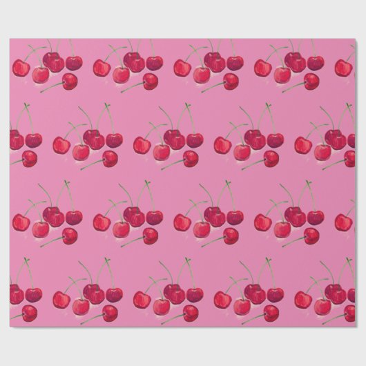 Coquette Red Cherries Obstfrucht Muster rosa Geschenkpapier (Flach)