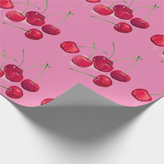 Coquette Red Cherries Obstfrucht Muster rosa Geschenkpapier (Ecke)
