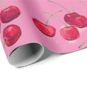 Coquette Red Cherries Obstfrucht Muster rosa Geschenkpapier (Rolleneckpunkt)