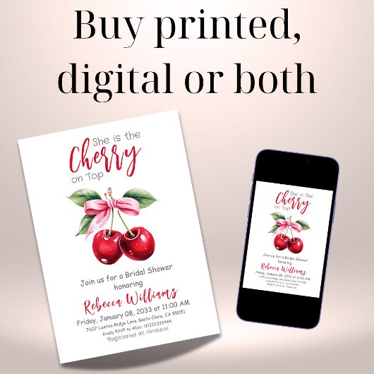 Coquette Red Cherry auf dem Top Pink Bow Brautpart Einladung