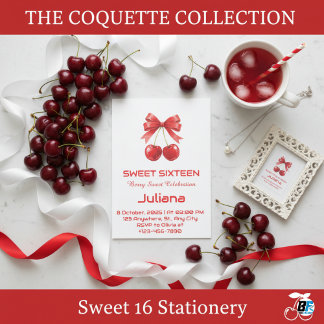 Coquette Red Cherry Bow Berry Sweet 16 Birthday Einladung