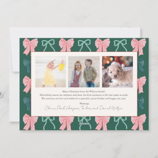 Coquette Red & Green Bows 4 Foto Weihnachten (Rückseite)