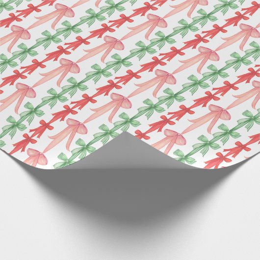 Coquette Red Green & Pink Bows Geschenkpapier (Ecke)