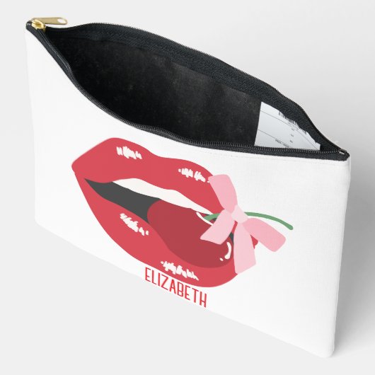 Coquette Red Lips Rosa Ribbon Bow Zubehörtasche (Offen)