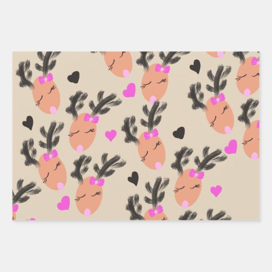 Coquette Reindeer Weihnachtsgeschenk Geschenkpapier Set (Vorderseite 3)