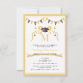 Coquette Ribbon Abschluss Monogram Wappen Einladung (Vorderseite)
