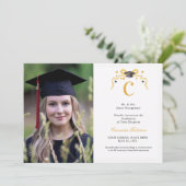 Coquette Ribbon Abschluss Monogram Wappen Einladung (Stehend Vorderseite)