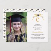 Coquette Ribbon Abschluss Monogram Wappen Einladung (Vorne/Hinten)