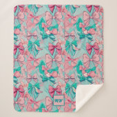 Coquette rosa, aquamarin, magentafarbene Monogramm Sherpadecke (Vorderseite)