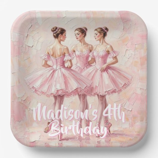 Coquette-Rosa-Ballerina-Geburtstag Pappteller (Vorderseite)