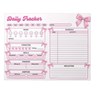 Coquette Rosa Bogen Tages-Tracker Notizblock