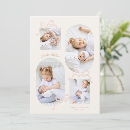 Coquette rosa Bows Collage 4 Foto Girl baby Ankündigung (Stehend Vorderseite)