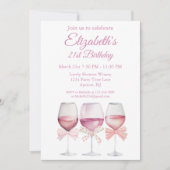 Coquette Rosa Bows und Wein 21. Geburtstag Einladung (Vorderseite)