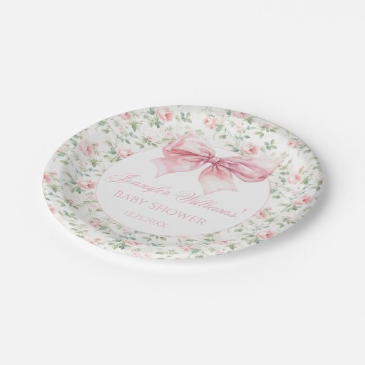 Coquette Rosa Bugband Blütenmädchen Dusche Pappteller (Schrägansicht)